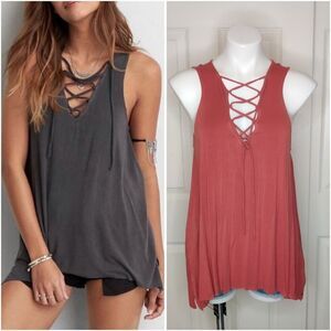 American Eagle Outfitters Soft & Sexy Lace-Up Swing Tank Top sz M